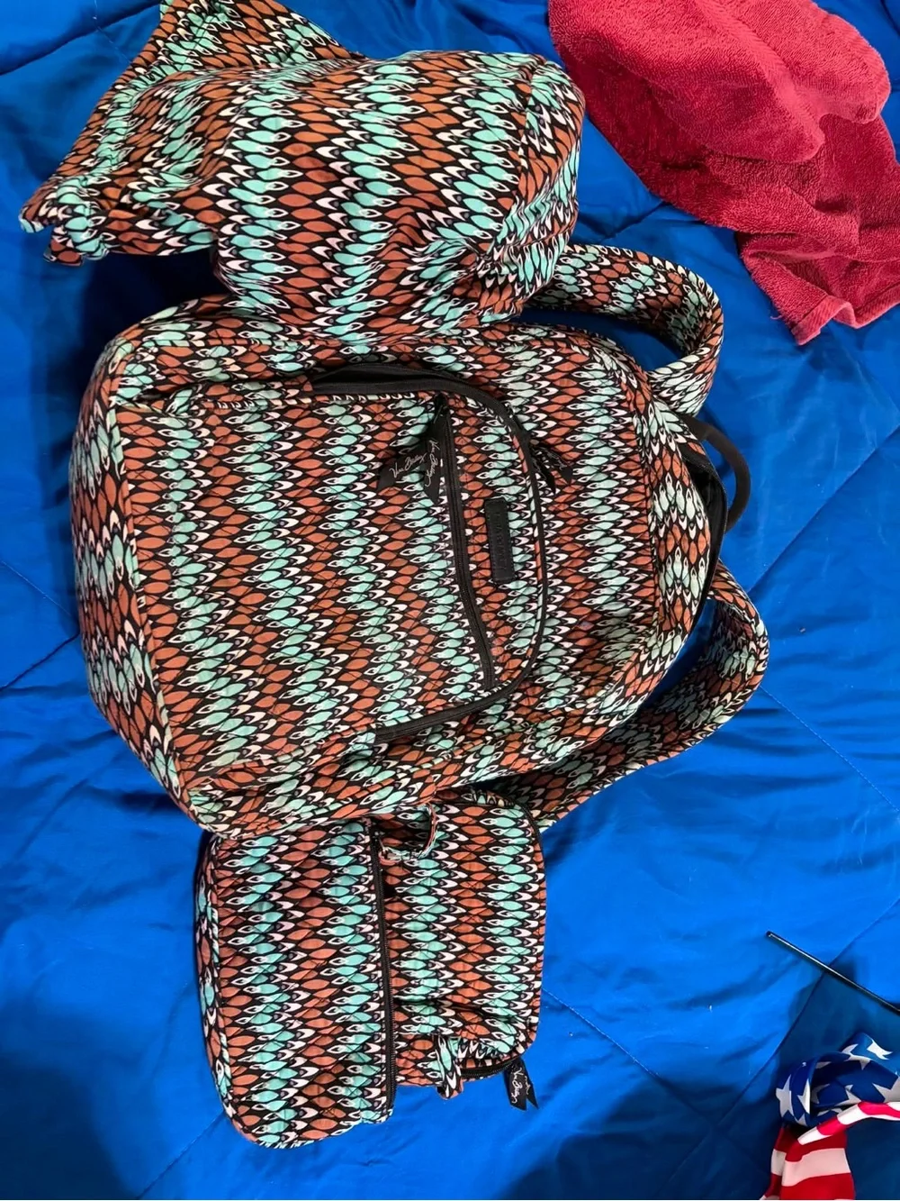 Vera Bradley Orange, Aqua & Black Patterned Cosmetic Bag Set